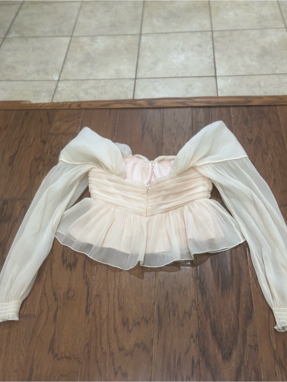House of Harlow 1960 Sheer Puff Sleeve Corset Peplum Top Small Revolve - Picture 6 of 12